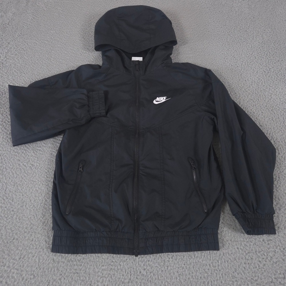 Nike Jacket Boys Large Black Sportswear Windrunner Full-Zip Lightweight Hooded - Picture 1 of 12